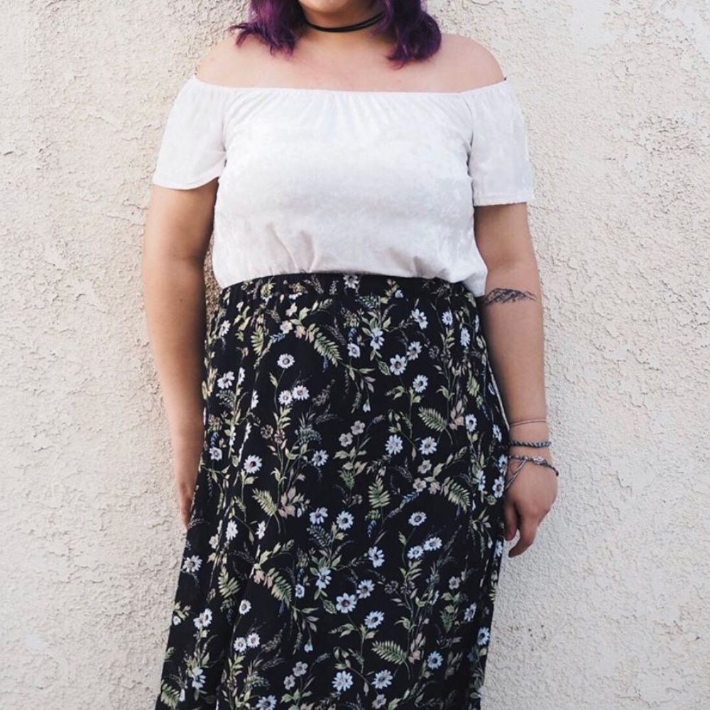 Vintage Floral Midi Skirt High-Waist